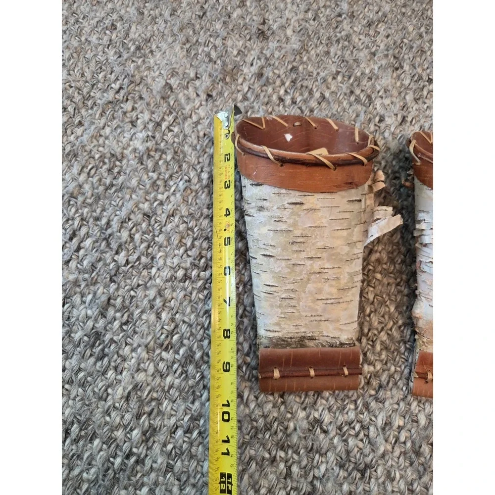 Vintage Pair of Ojibwe Birch Bark Wall Hanging Basket Handmade Cabin Art 9.5''